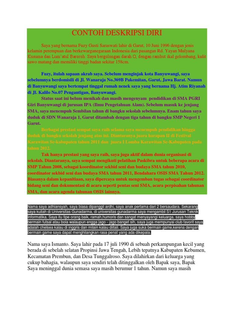CONTOH DESKRIPSI DIRI