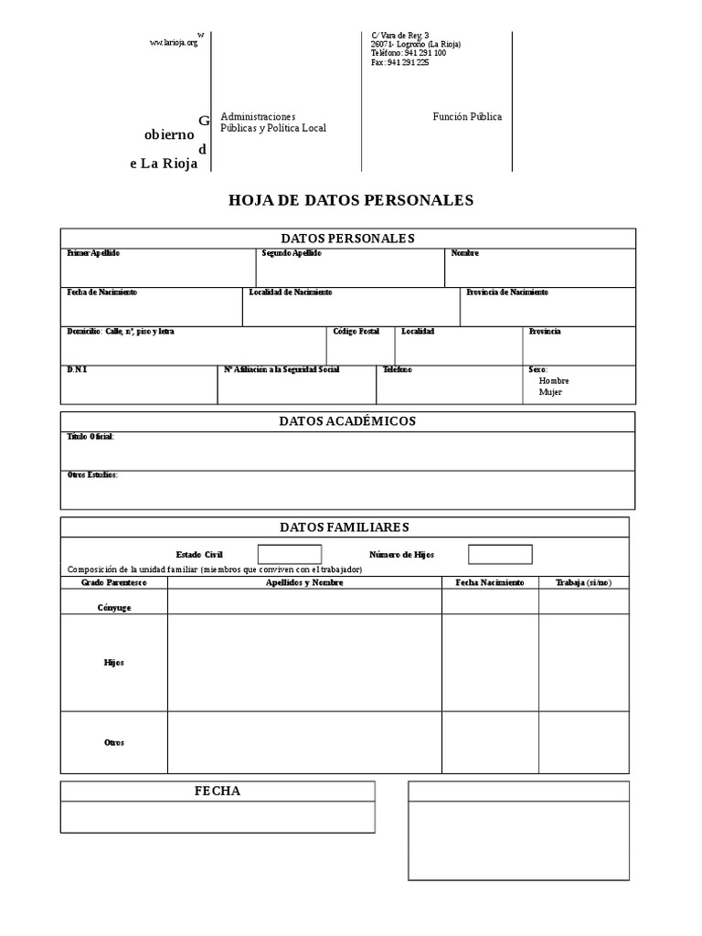 Hoja de Datos Personales | PDF