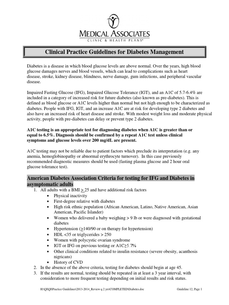 Clinical Practice Guidelines For Diabetes Management | PDF | Wellness ...