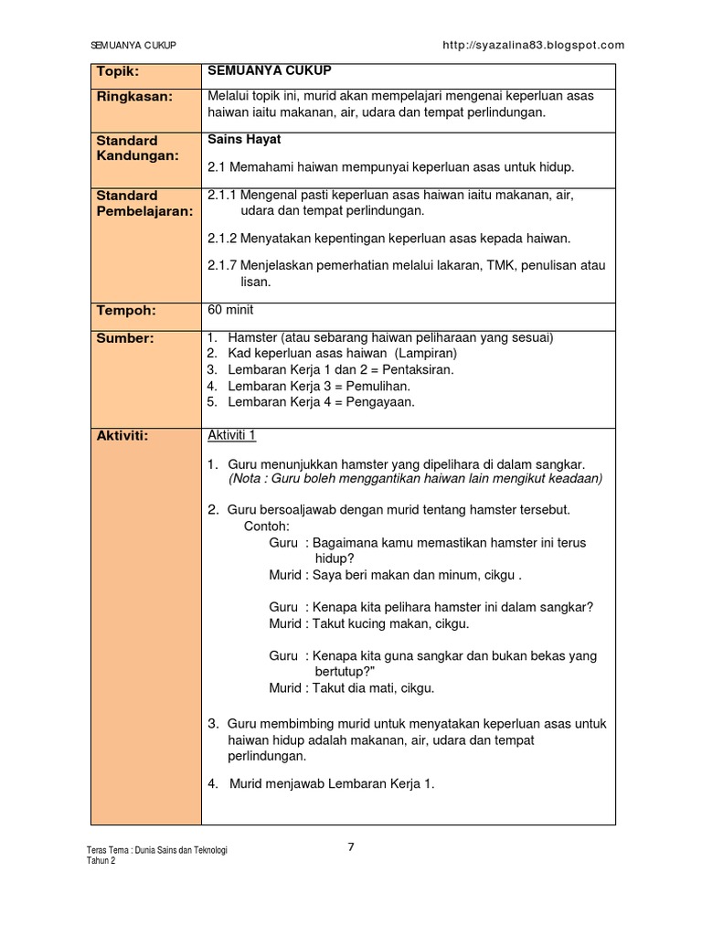 Contoh Rph Sains Tahun 2 Kssr Pdf
