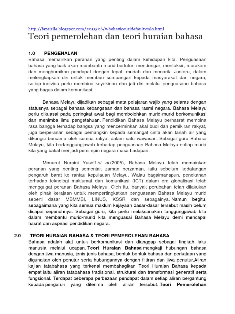 Teori Pemerolehan Dan Teori Huraian Bahasa Pdf
