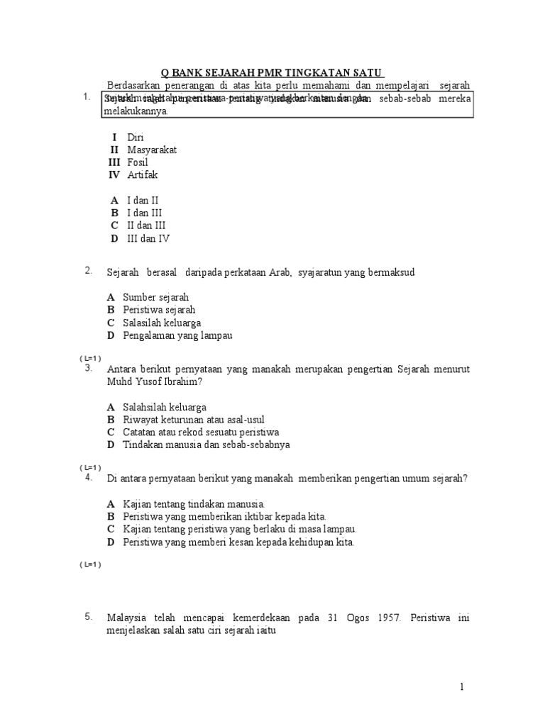 Bank Soalan Sejarah Tingkatan 123