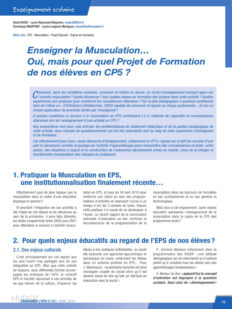 Musculation en EPS : enjeux et formation CP5 | PDF | Éducation physique ...