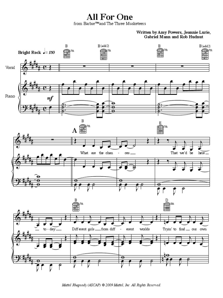 Barbie All For One Sheet Music | PDF | Poupées de mode | Mannequins