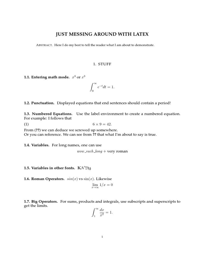 LaTeX Math Mode and Equations Guide | PDF