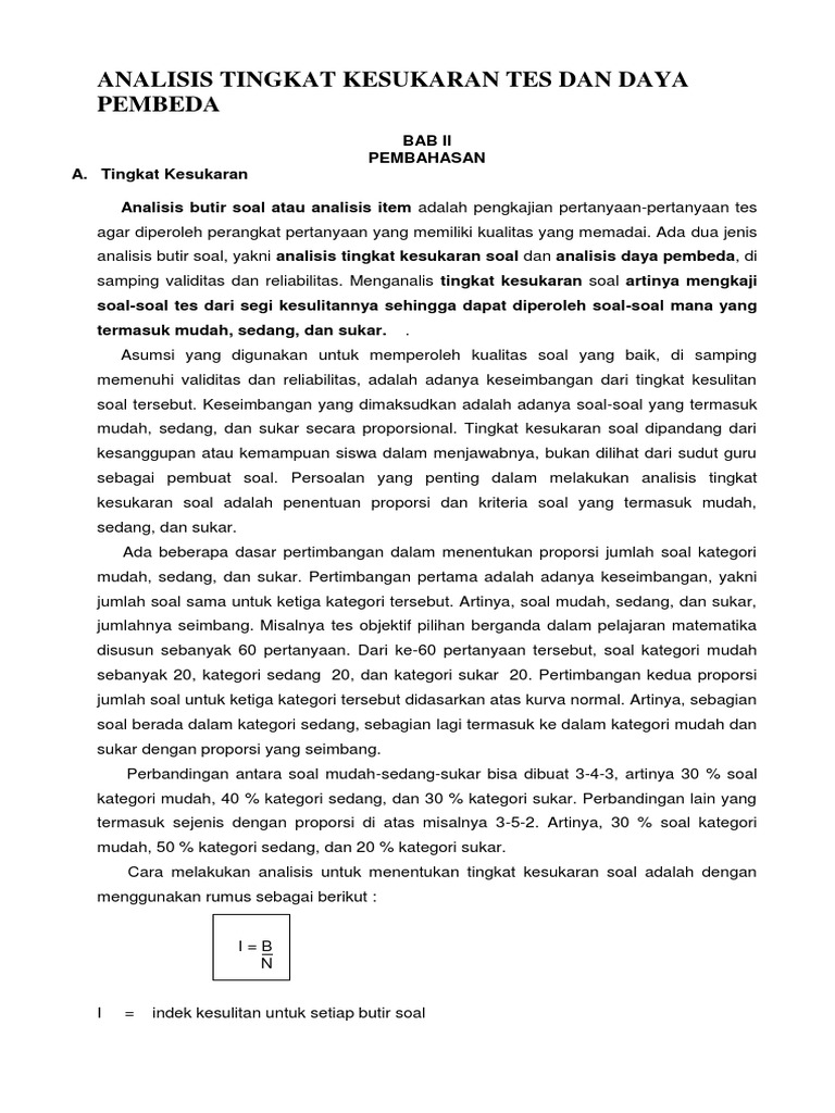 Analisis Tingkat Kesukaran Tes Dan Daya Pembeda