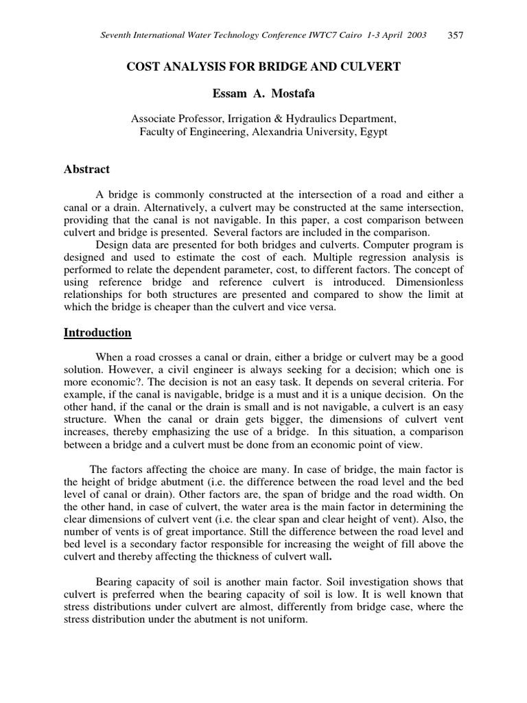 Culvert vs. Bridge Cost Analysis | PDF | Bridge | Canal