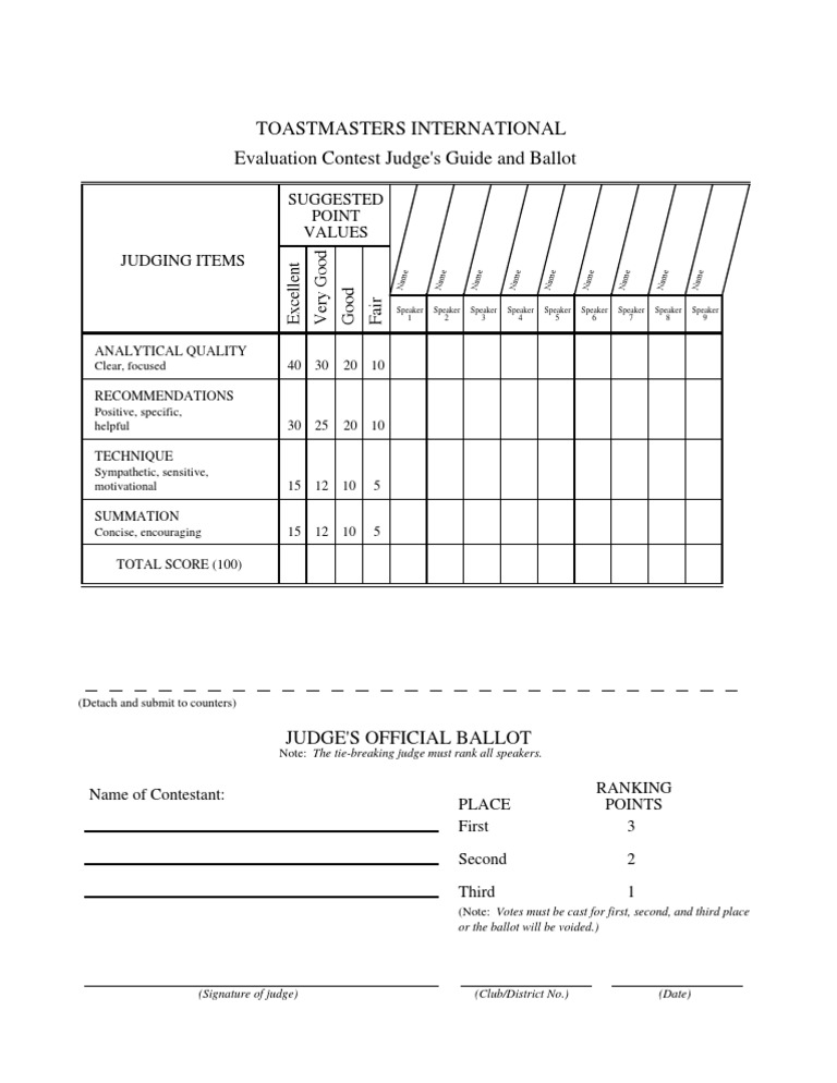 Evaluation Contest Judging Form Evaluation Methods