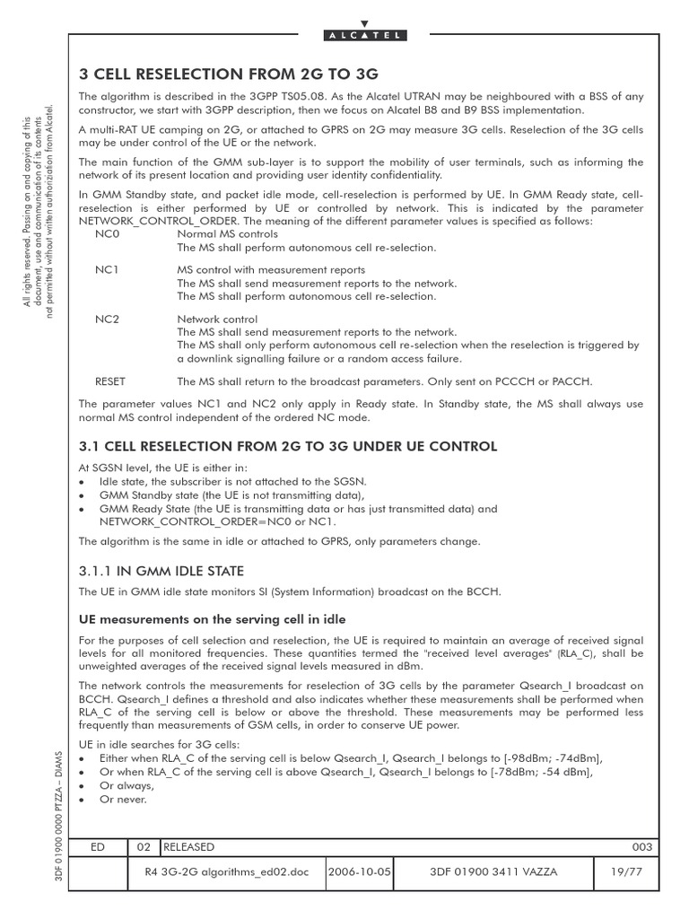 2G to 3G Cell Reselection Algorithms | PDF | General Packet Radio ...