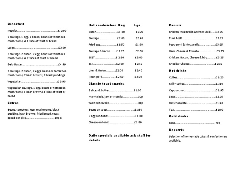 Breakfast and Sandwich Menu Options | PDF
