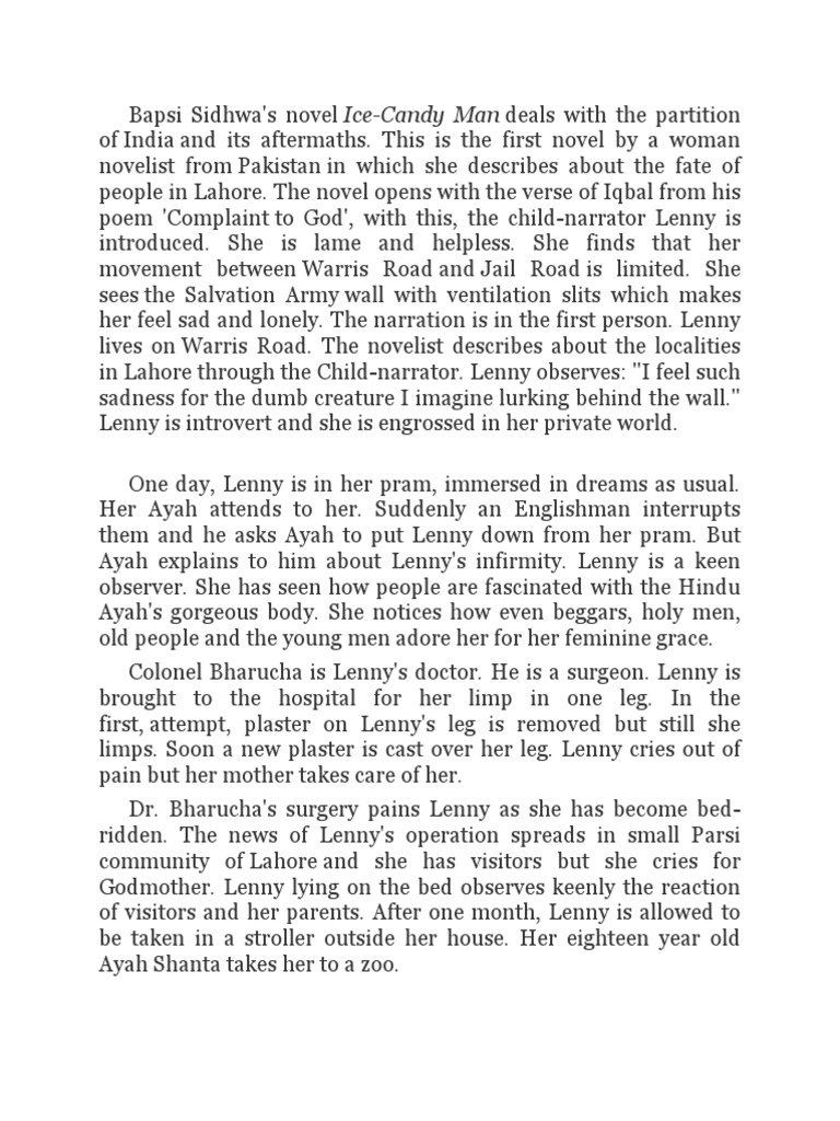 Ice Candy Man Summary PDF Religion And Belief