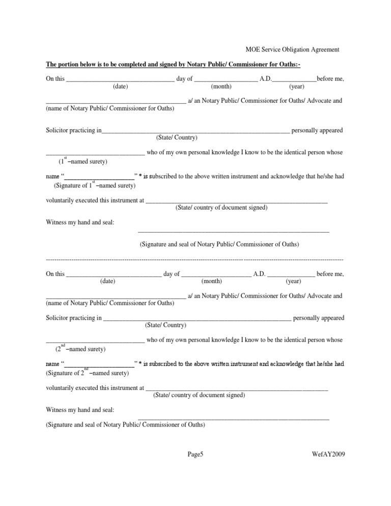 MOE Service Obligation Agreement | PDF | Notary Public | Practice Of Law
