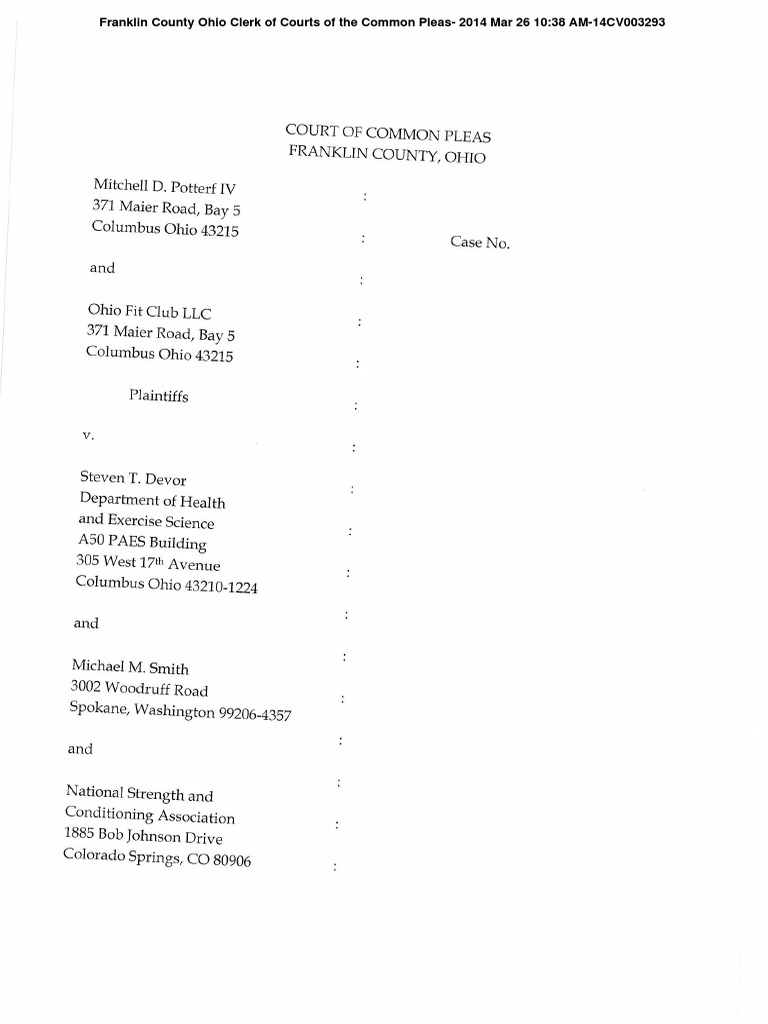 Filed Complaint Against Steven Devor, Michael Smith, and The NSCA | PDF