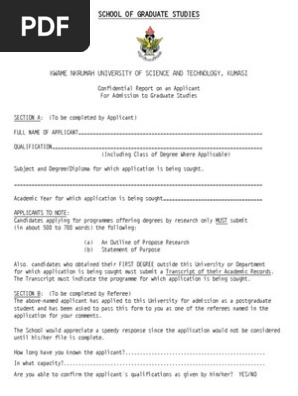 Knust Refreence Form Postgraduate Education University And