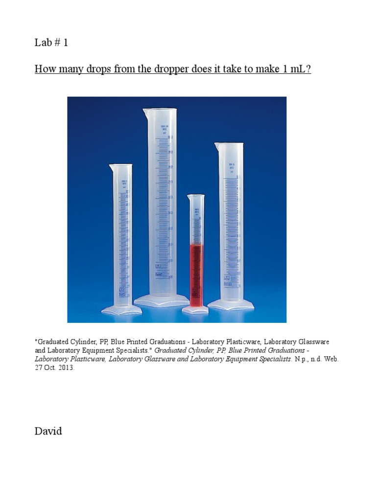 Lab 1 How Many Drops From The Dropper Does It Take To Make 1 ML