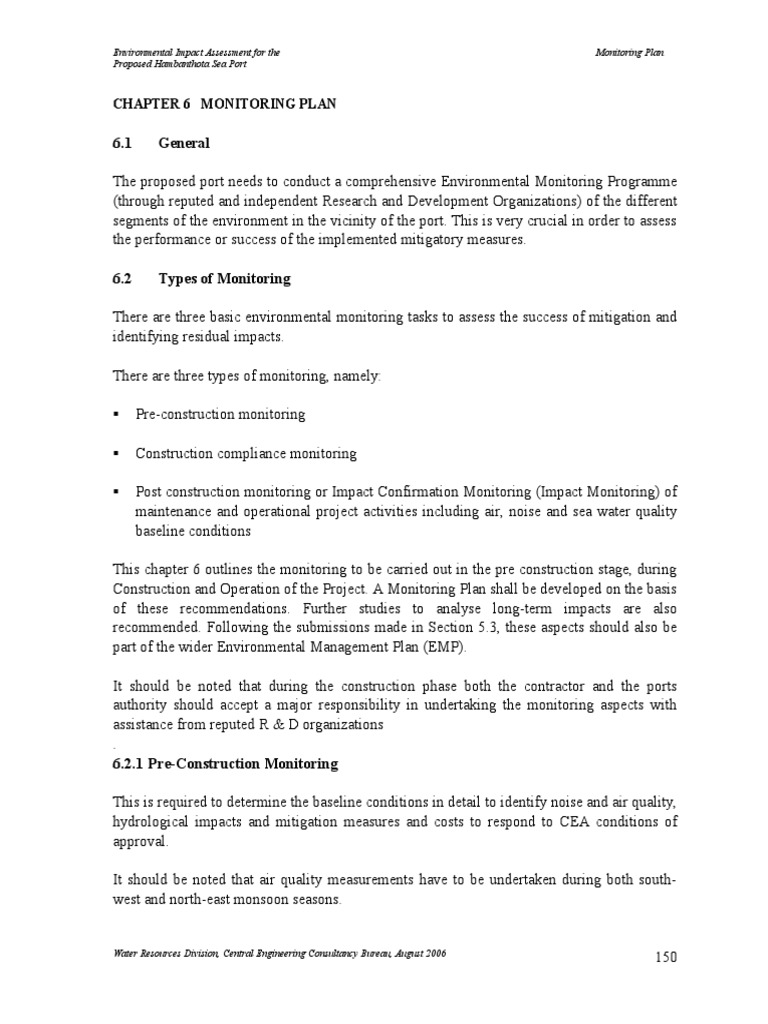 Monitoring Plan for Hambanthota Port EIA | PDF | Environmental ...