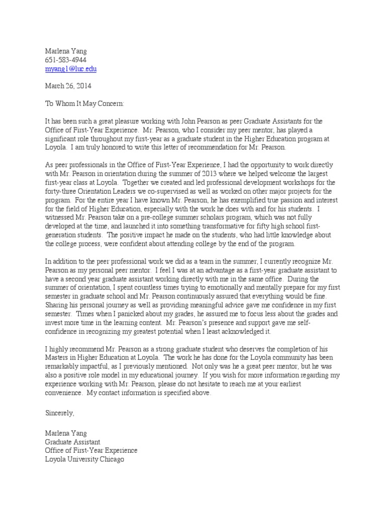 John Pearson Letter of Recommendation  PDF  Graduate School