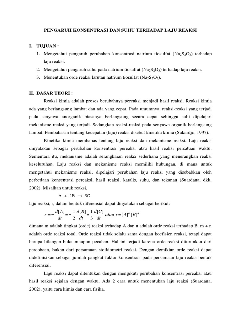 Pengaruh Konsentrasi Dan Suhu Pada Laju Reaksi Kita