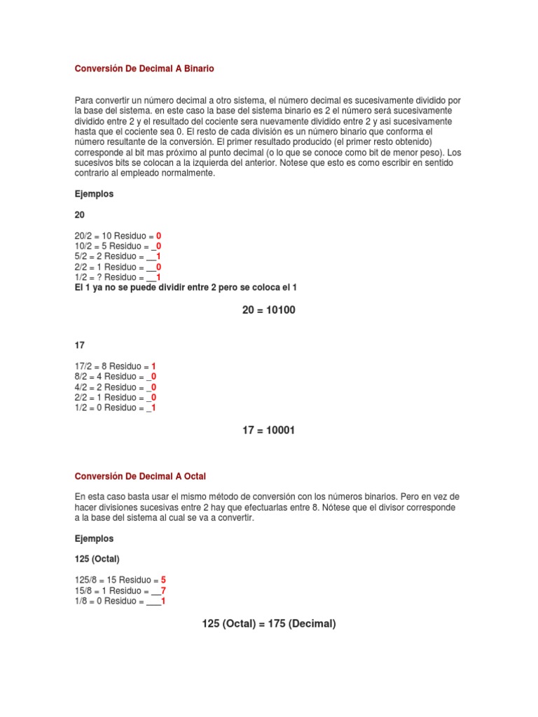 Conversión De Decimal A Binariodocx