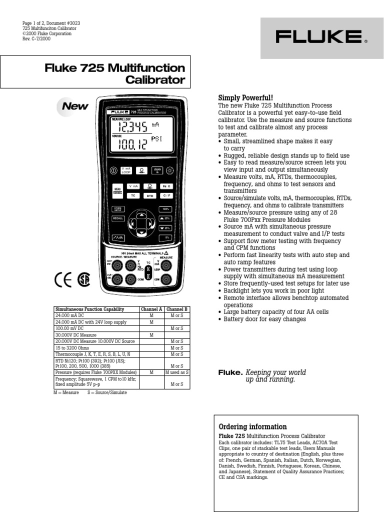 Fluke 725 Datasheet Pdf Thermocouple Battery Electricity