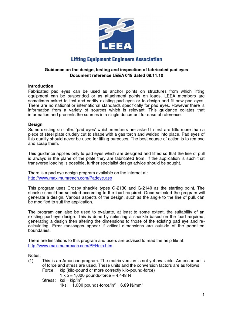 Pad LEEA048 Guidance On The Design Testing and Inspection of