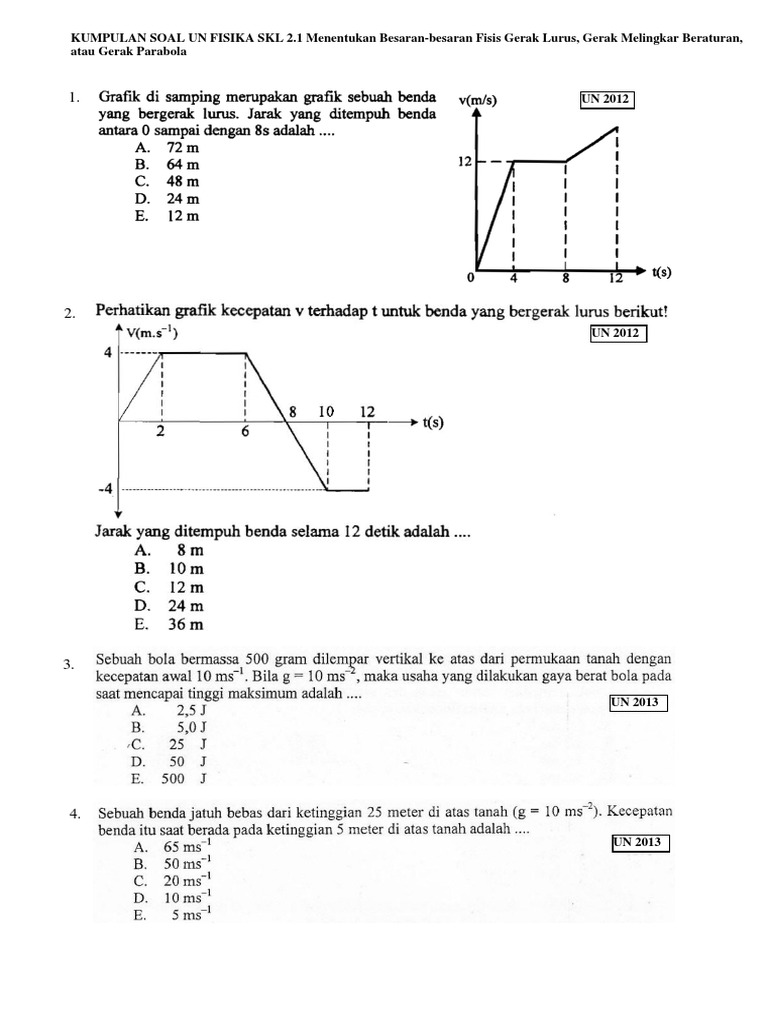 Soal Un Gerak Parabola