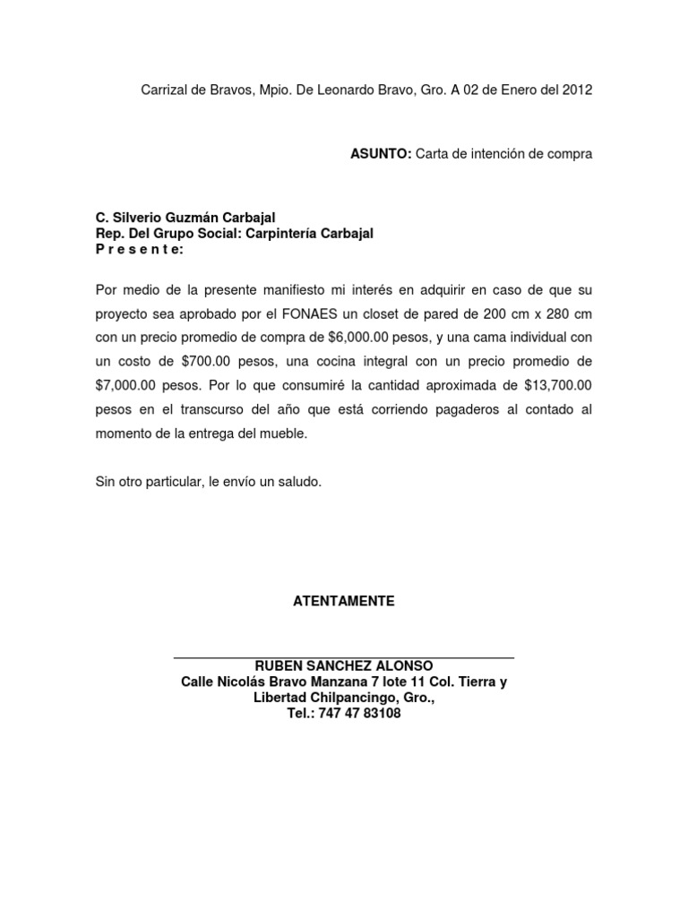 Que Es Una Carta De Intencion De Compra Compartir Carta