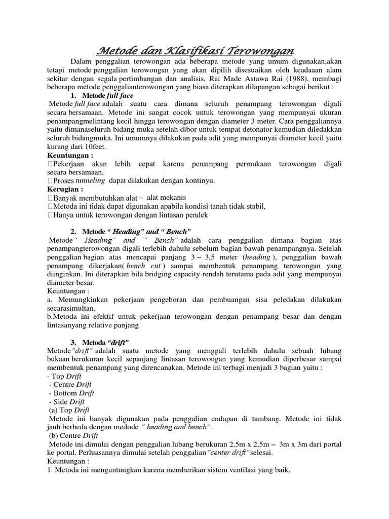 Metode Dan Klasifikasi Terowongan | PDF