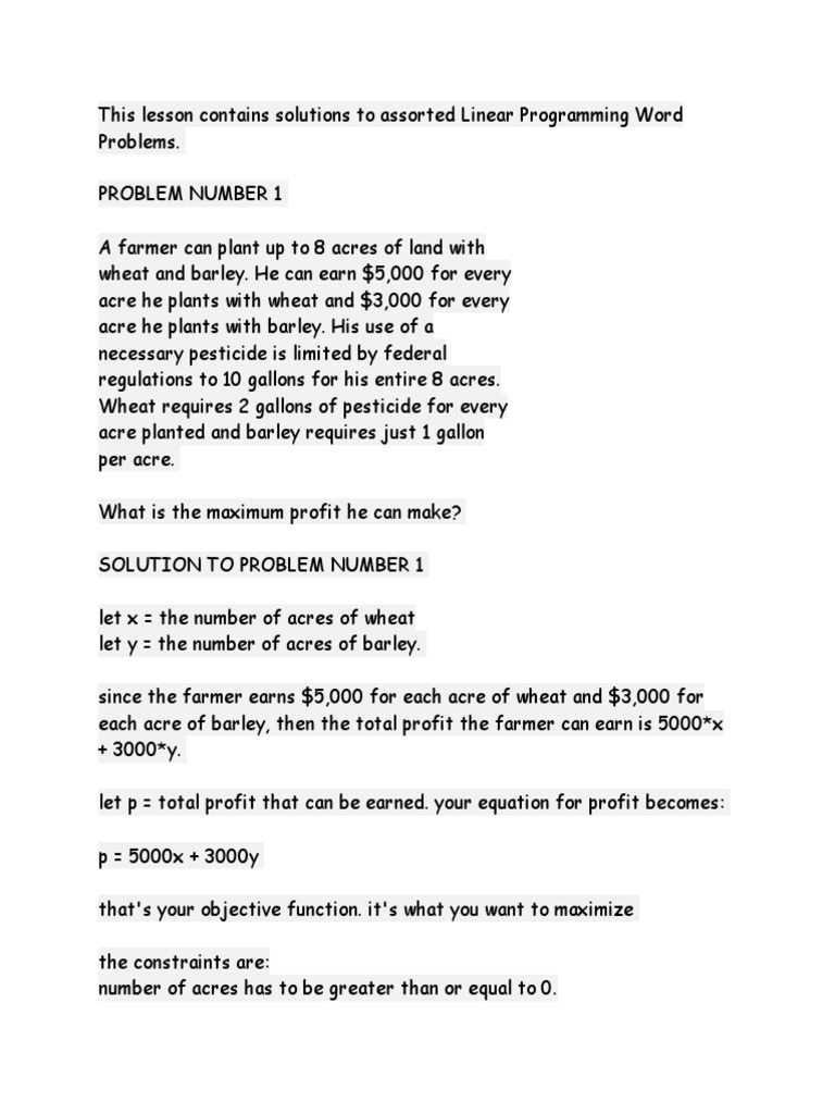 worksheet Linear Programming Word Problems Worksheet study mathematical optimization linear programming