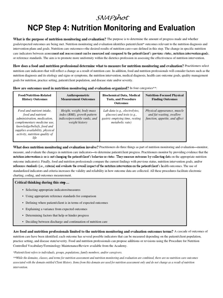 nutrition monitoring and evaluation1 Monitoring (Medicine) Nutrition