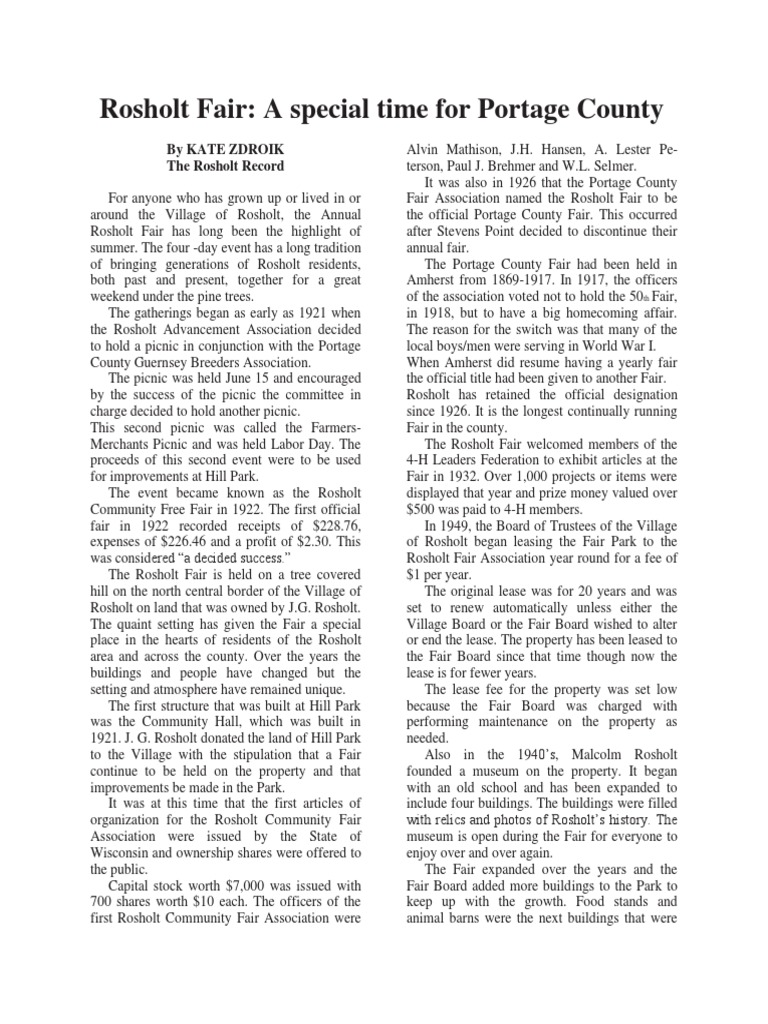 Rosholt Fair: A Summer Tradition | PDF | Business