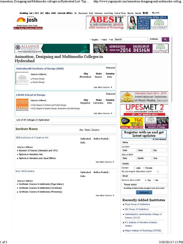 Animation, Designing and Multimedia Colleges in Hyderabad List Top Animation, Designing and