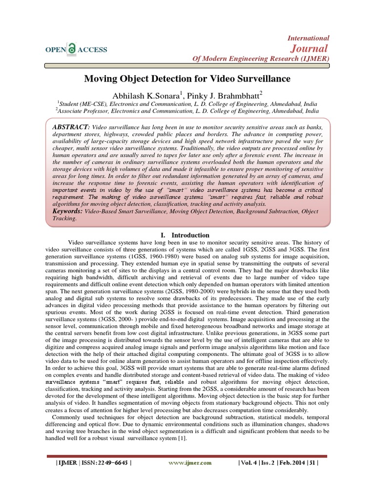 Moving Object Detection For Video Surveillance | PDF | Surveillance ...