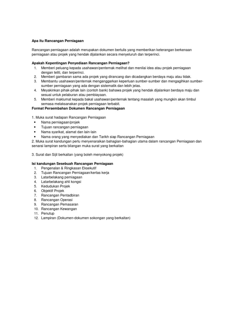 Rancangan Perniagaan Pdf
