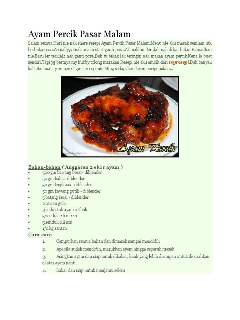 Ayam Percik Pasar Malam Pdf