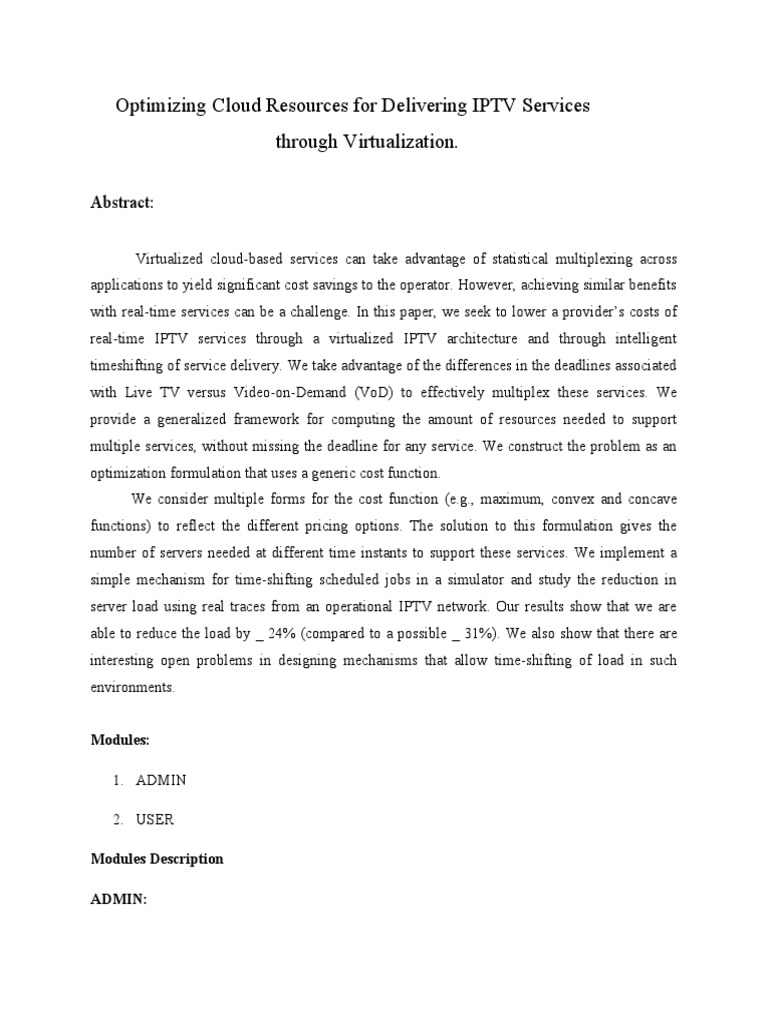 Optimizing Cloud Resources For | PDF | Iptv | Cloud Computing