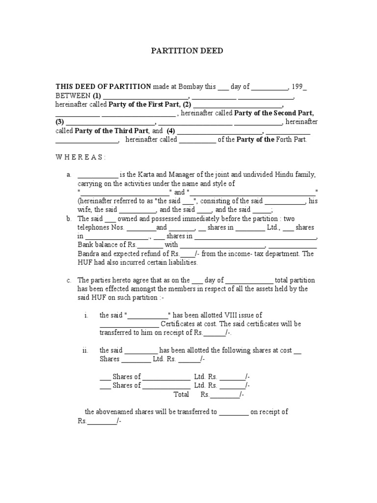 Partition Deed Format Documents And Stamp Duty vrogue.co