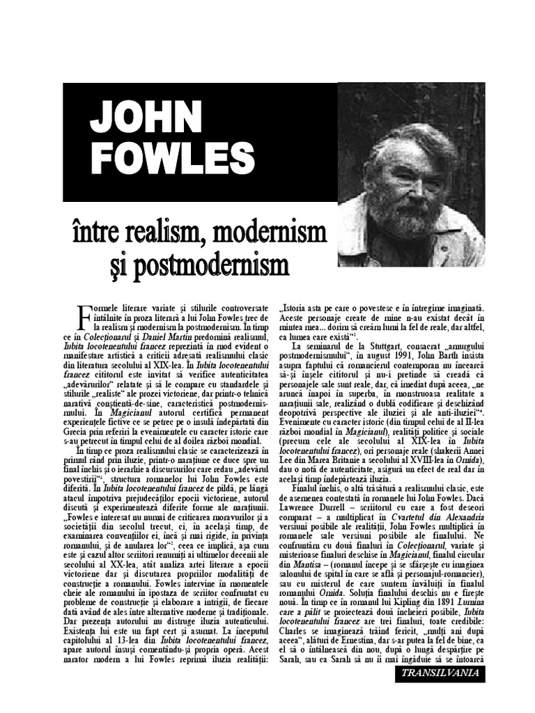 John Fowles - Intre Realism Modernism Si Postmodernis | PDF