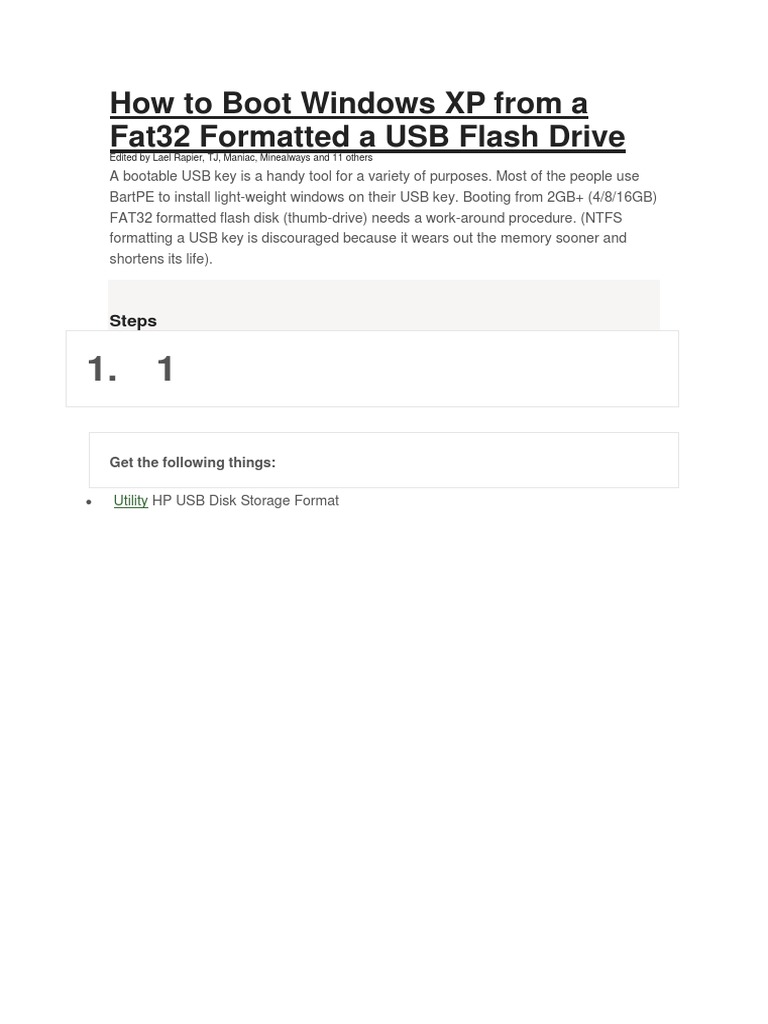 How To Boot Windows XP From A Fat32 Formatted A USB Flash Drive PDF