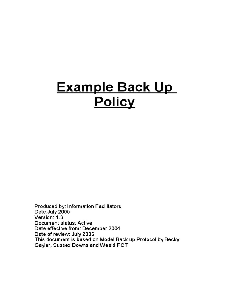Example Back Up Policy | PDF | Computer Data Storage | Data Management