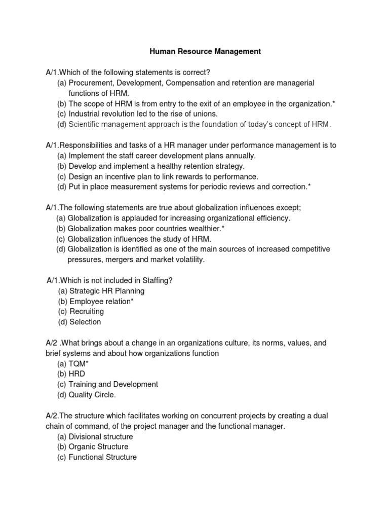 Human Resource ManagementQuiz PDF Motivation Motivational