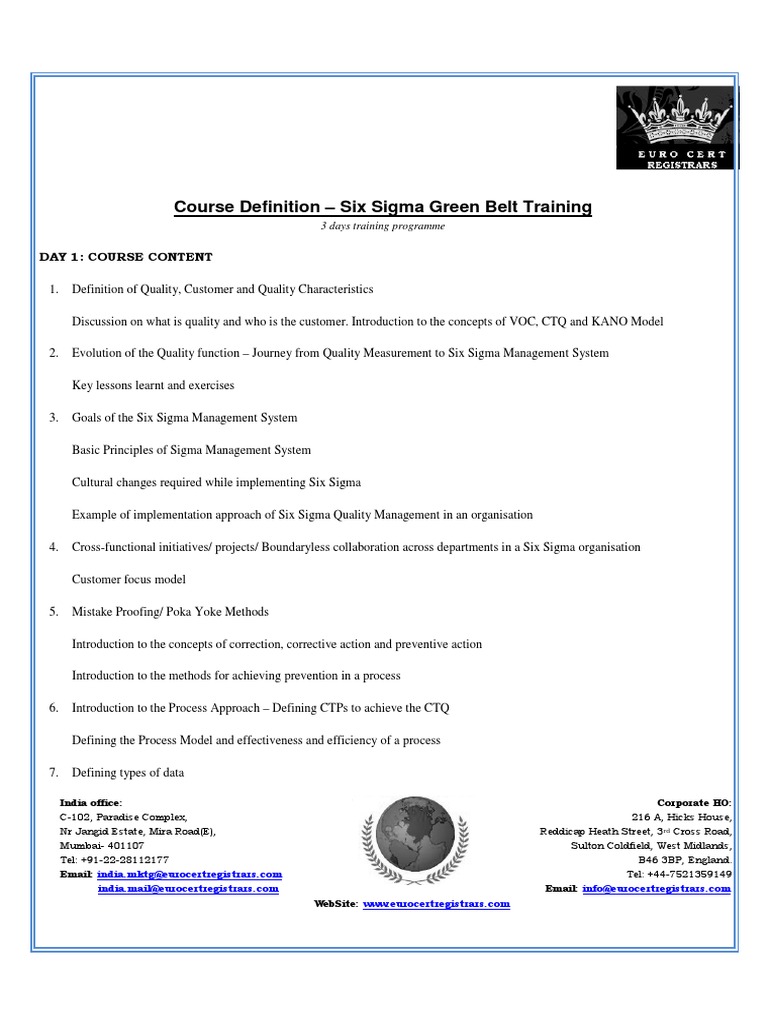 Six Sigma Green Belt Training Course | PDF | Six Sigma | Standard Deviation