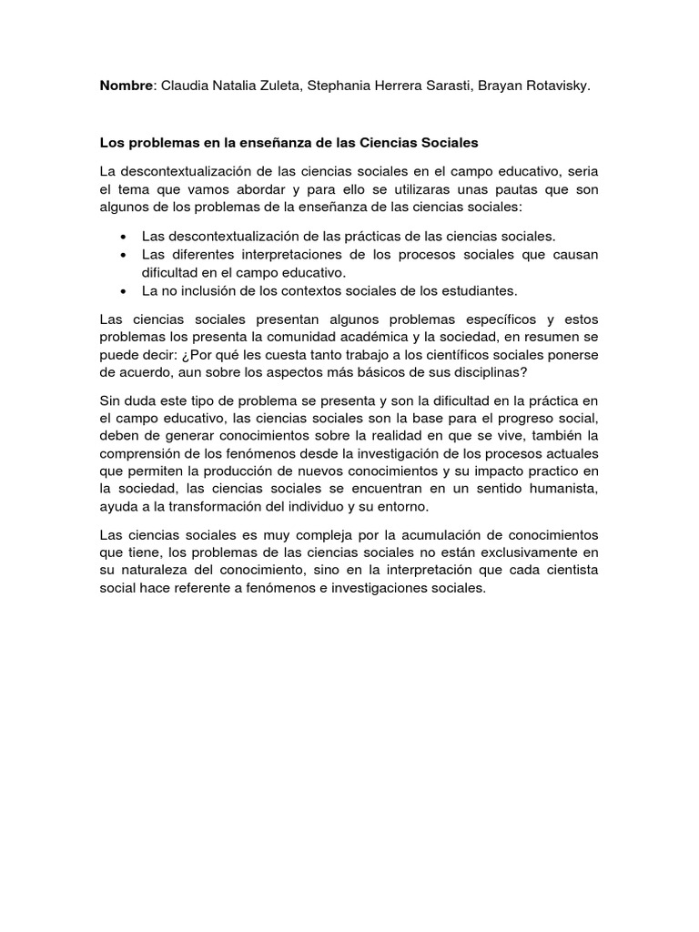 Problemas en la Enseñanza de Ciencias Sociales | PDF | Ciencias sociales