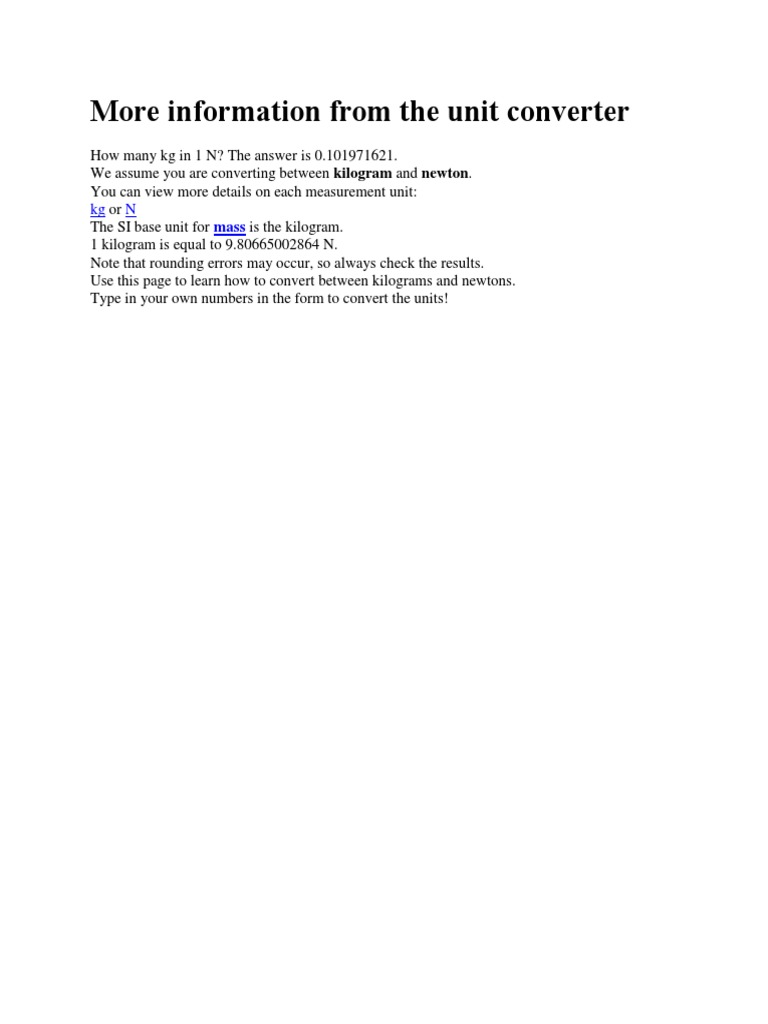 Convert KG To N - Conversion of Measurement Units001 | PDF | Finance ...
