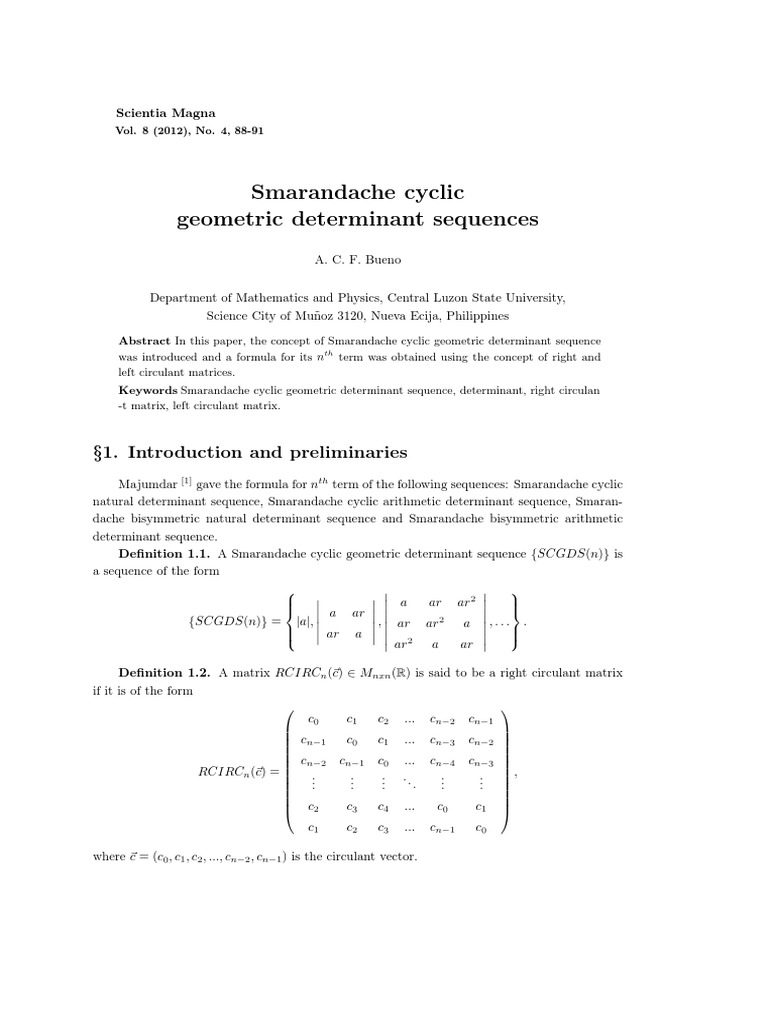 Smarandache cyclic geometric determinant sequences | Determinant ...