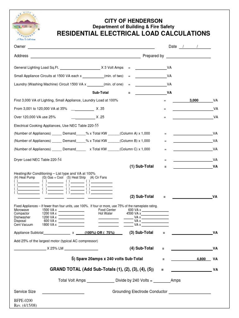 NEC - Residential Electrical Load Calc Worksheet | PDF | Home Appliance |  Clothes Dryer