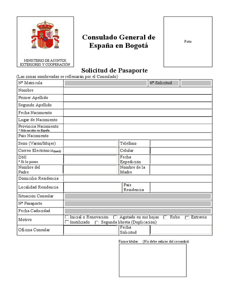 Impreso Solicitud de Pasaporte