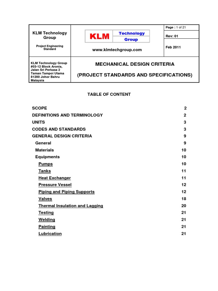 Mechanical Design Criteria Standards | PDF | Technology & Engineering