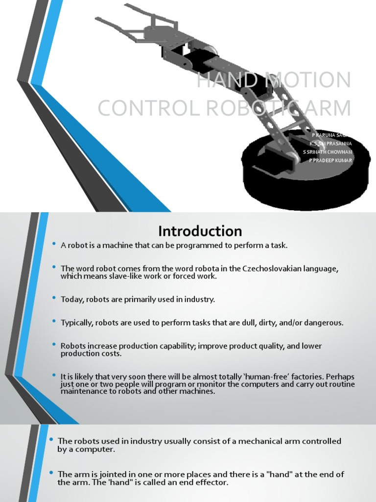 Hand Motion Controlled Robotic Arm | PDF | Robot | Robotics