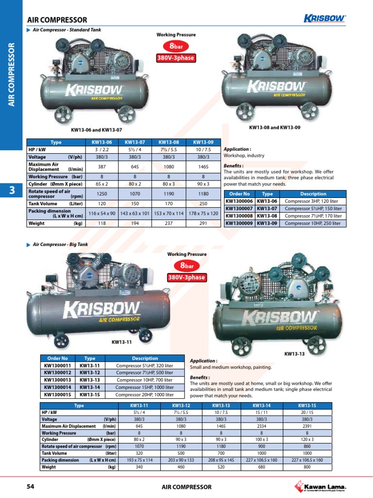 Air Compressor Specs & Applications | PDF | Technology & Engineering